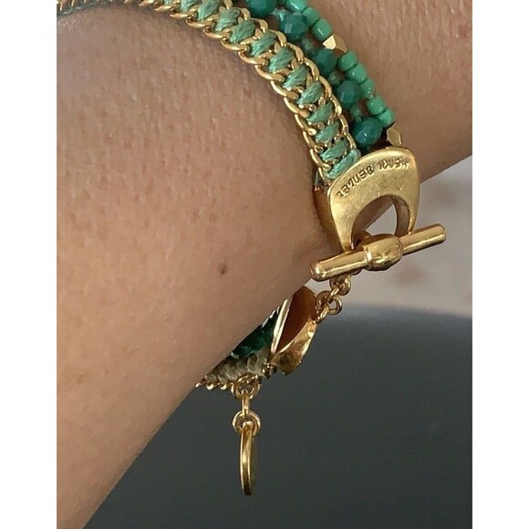 Henri Bendel Multi-strand Bracelet Gold Toggle Faceted Green Beads Signed Charm - Picture 11 of 13